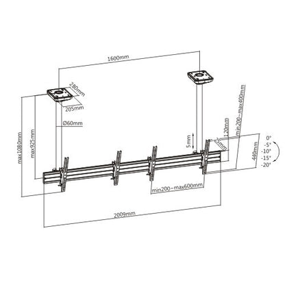 Mountech Multi-screen TV Menu Board Ceiling Mount Aluminum Rail MTLCMA ETA 10.20