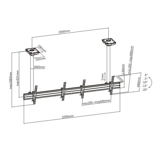 Mountech Multi-screen TV Menu Board Ceiling Mount Aluminum Rail MTLCMA ETA 10.20