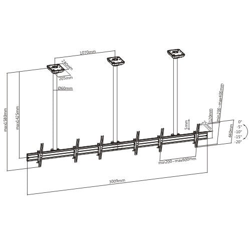 Mountech Multi-screen TV Menu Board Ceiling Mount Aluminum Rail MTLCMA ETA 10.20