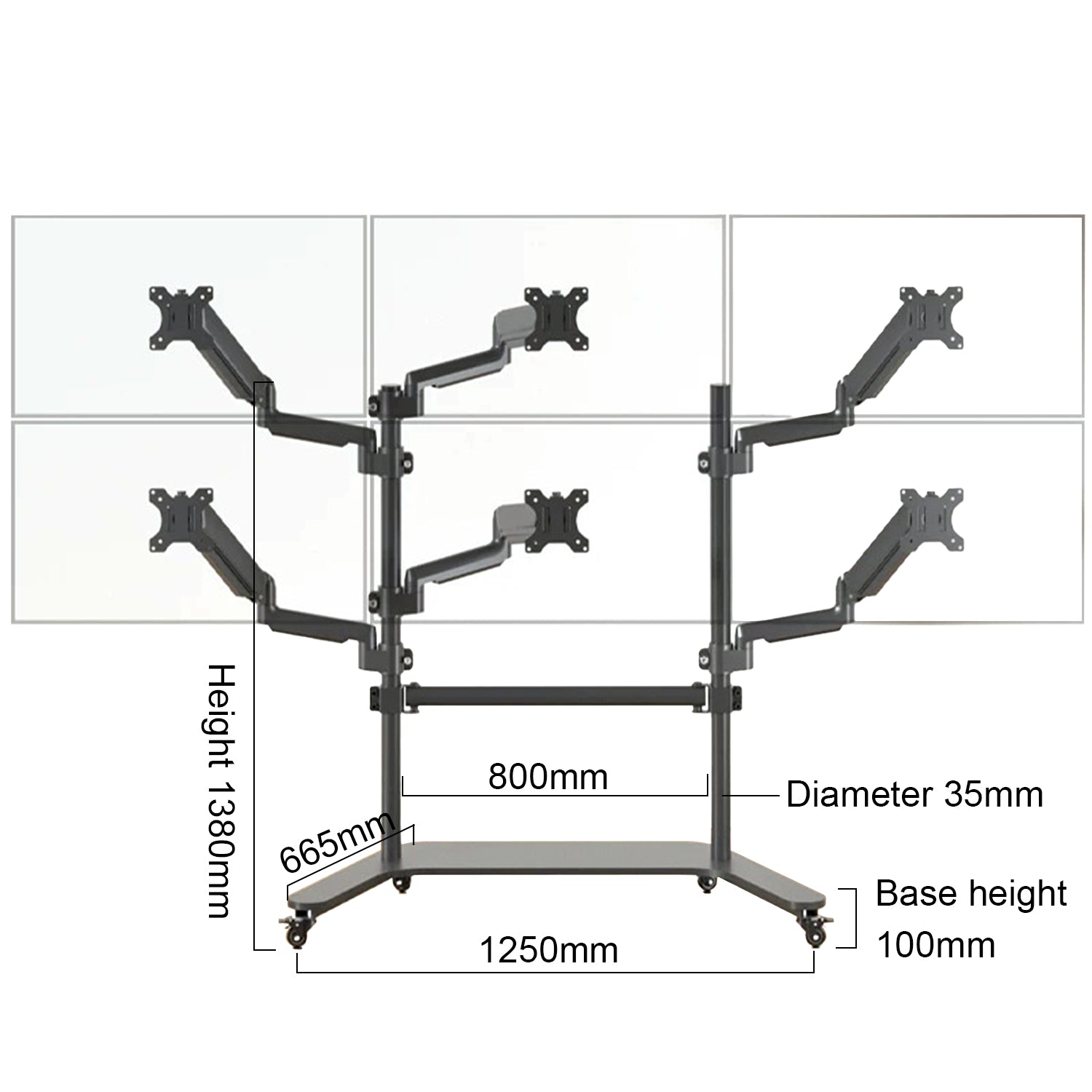 Multiple screen Stand Cart Mount Bracket  trolley gas arm metal