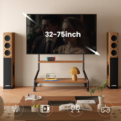 Rolling TV Stand with Storage Shelves for 32-75 Inch TVs