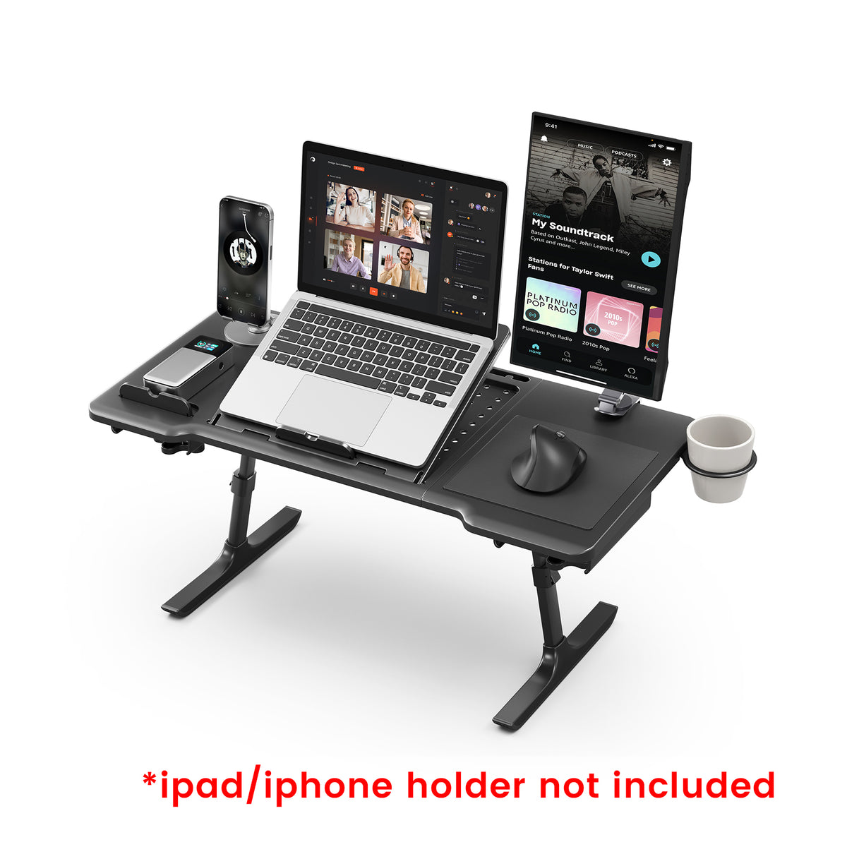 NEWTRAL Pro Laptop Table for Chair – Black | Adjustable Ergonomic Laptop Desk with Detachable Legs, Cup Holder & Monitor Mount