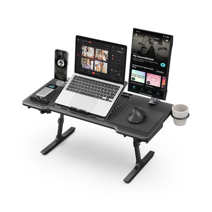 NEWTRAL Pro Laptop Table for Chair – Black | Adjustable Ergonomic Laptop Desk with Detachable Legs, Cup Holder & Monitor Mount