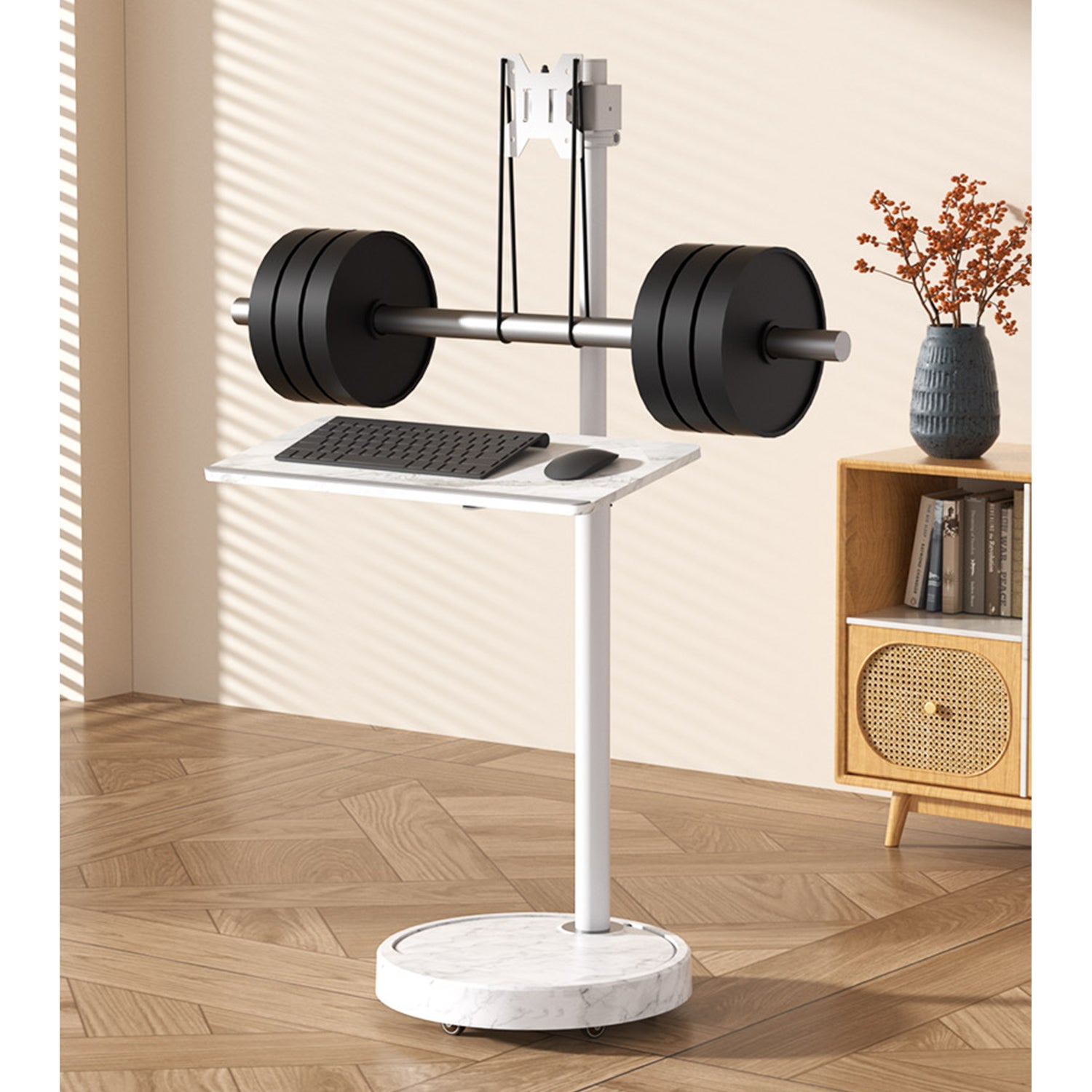 TV Monitor floor mobile stand Mount Bracket white marble base Gas Arm Shelf