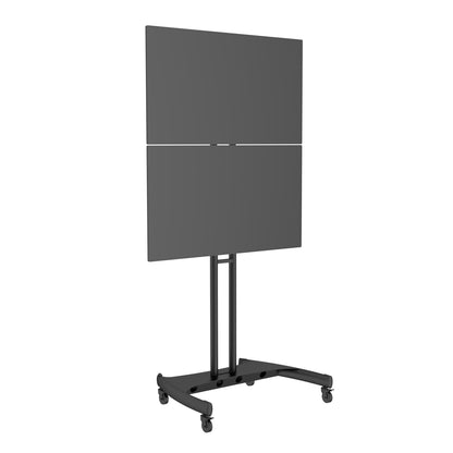 Dual Stacked TV Cart Two Screens Height Adjustable Lockable Wheels MC400