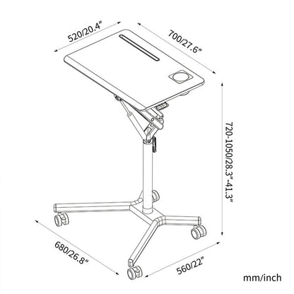 GKU Height Adjustable Mobile Standing Desk with Wheels 700x520mm Sit Stand Desk Laptop Desk for Home Office FDS101B-W
