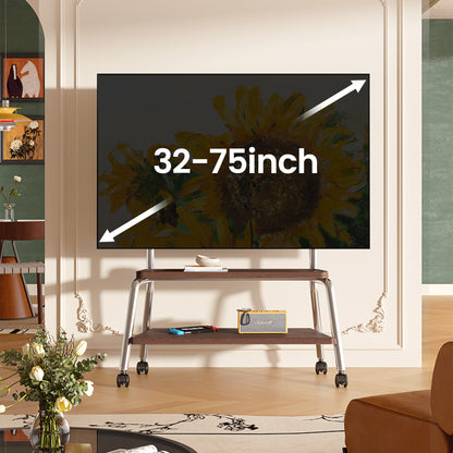 Rolling TV Cart on Lockable Casters, Movable TV Stand, Height Adjustable TV Trolley with Storage Shelf for 32" to 90" Screens