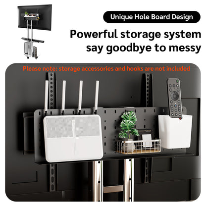 SilverTwin Stainless Steel Mobile Rolling TV Stand Cart with Pegboard Storage for 32-75 Inch TVs