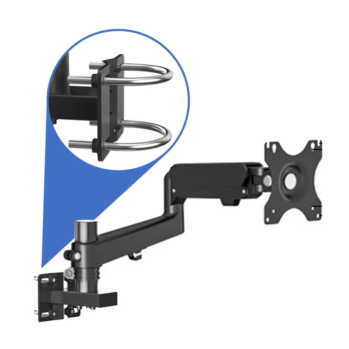 Monitor Arm with Pipe Clamp Mount Fits Round & Square Tube 25-60mm up to 9kg 32inch