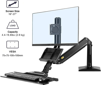 North Bayou Sit and Stand Workstation VESA Monitor Desk Mount, Keyboard Tray and Gas Strut Full Motion Swivel Arm  NB35