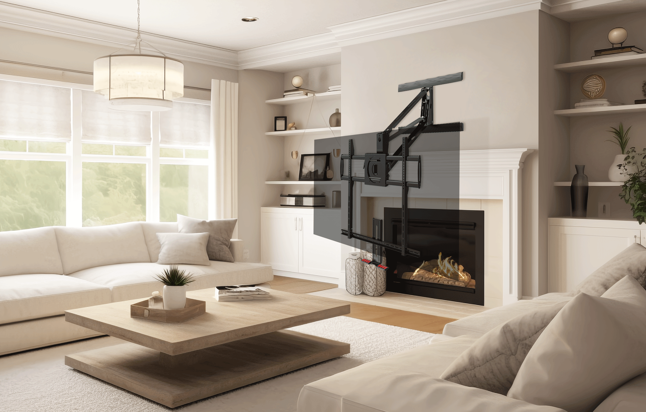 Fireplace tv wall mount cantilever pull down 32-90inch