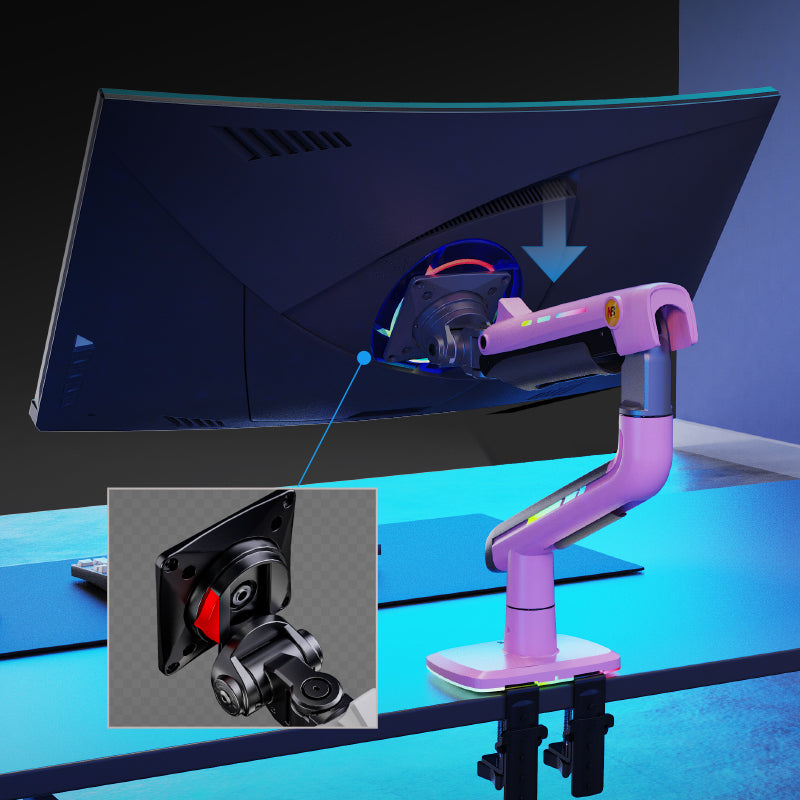PINK RGB LIGHT Gaming Monitor Arm for Flat/Ultrawide/Curved Mount J5
