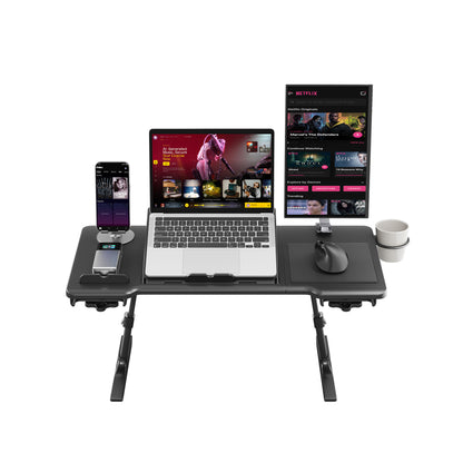 NEWTRAL Pro Laptop Table for Chair – Black | Adjustable Ergonomic Laptop Desk with Detachable Legs, Cup Holder & Monitor Mount