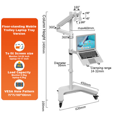 SteelView Mobile Tv Monitor floor stand Mount Bracket  Cart rotating 10 to 34 inch
