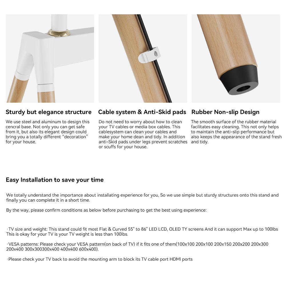 Aura Pro Mobile TV Felt style FOUR-leg beech wood stand Mount Bracket  55-86 inch