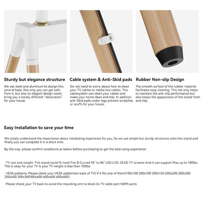 Aura Pro Mobile TV Felt style FOUR-leg beech wood stand Mount Bracket  55-86 inch