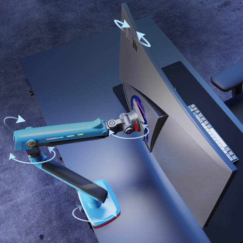 Blue RGB LIGHT Gaming Monitor Arm for Flat/Ultrawide/Curved Mount M7