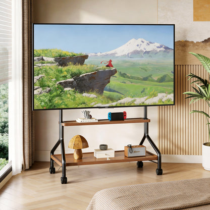 Rolling TV Stand with Storage Shelves for 32-75 Inch TVs