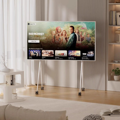 Silver Sleek Rolling TV Stand Modern TV Mount with Wheels for 45-75 Inch TVs | 8K Mirror Finish