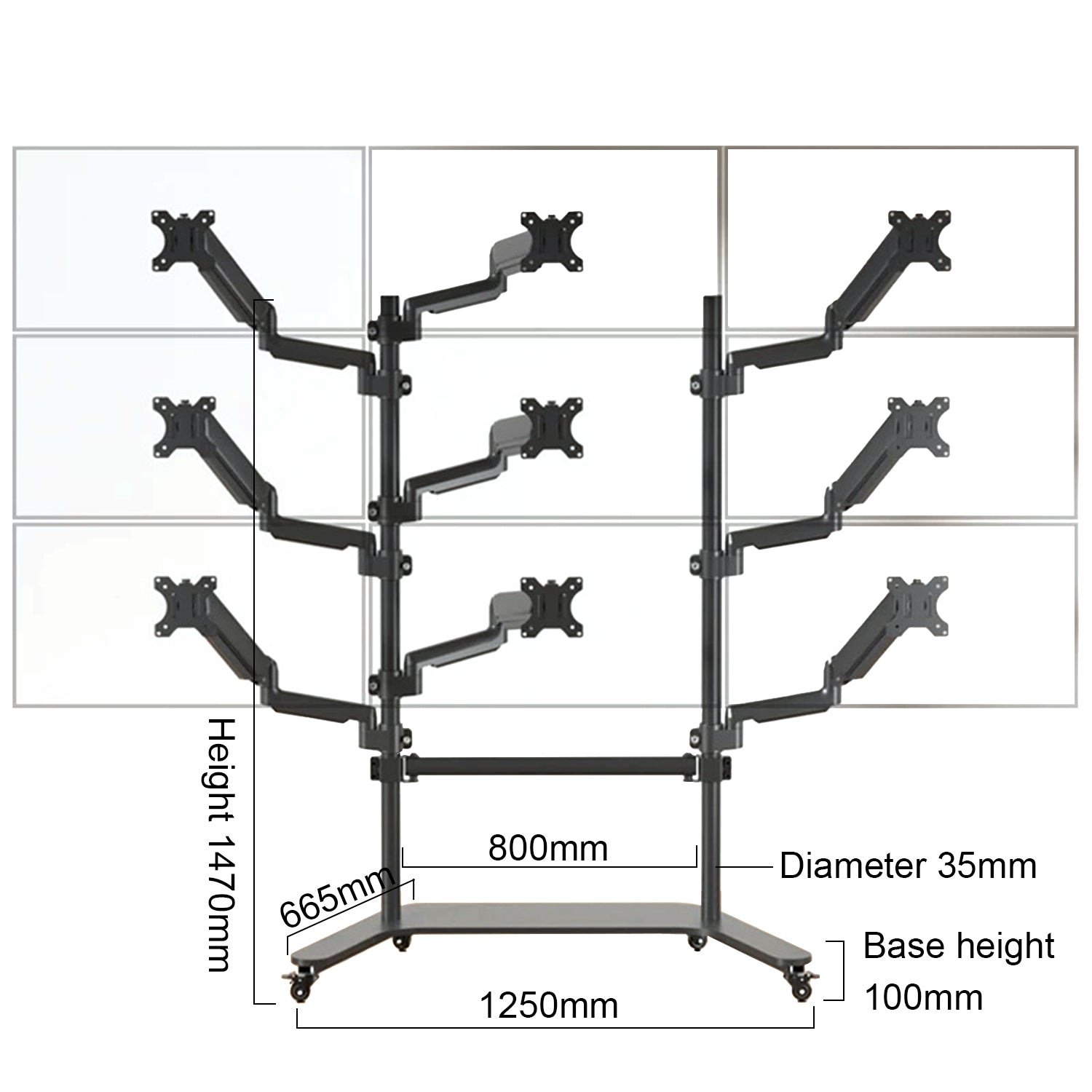 Multiple screen Stand Cart Mount Bracket  trolley gas arm metal
