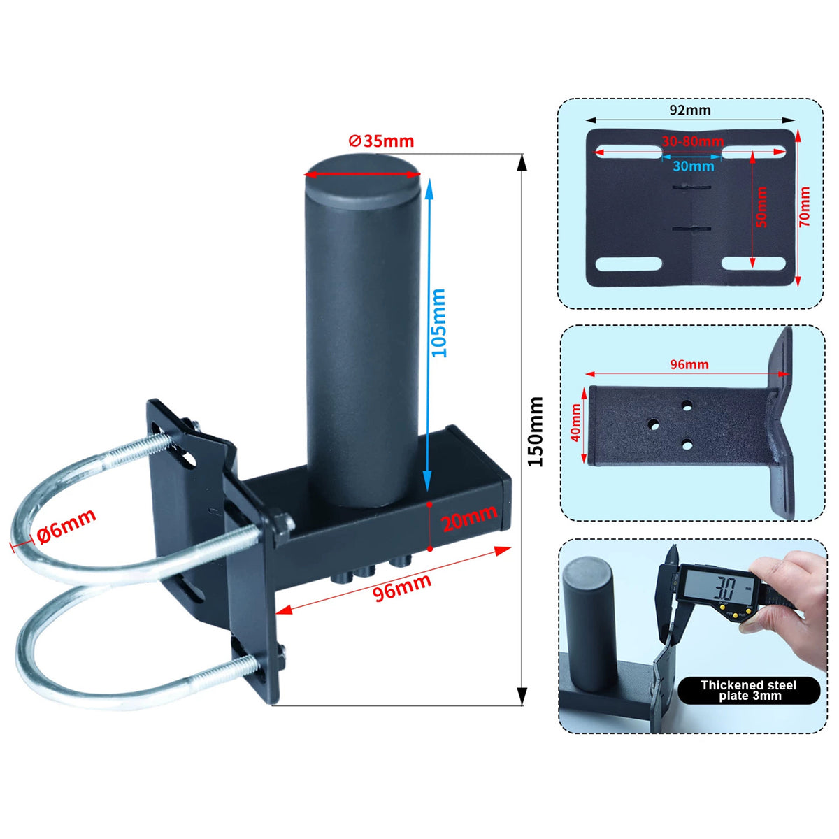Monitor Arm with Pipe Clamp Mount Fits Round & Square Tube 25-60mm up to 9kg 32inch