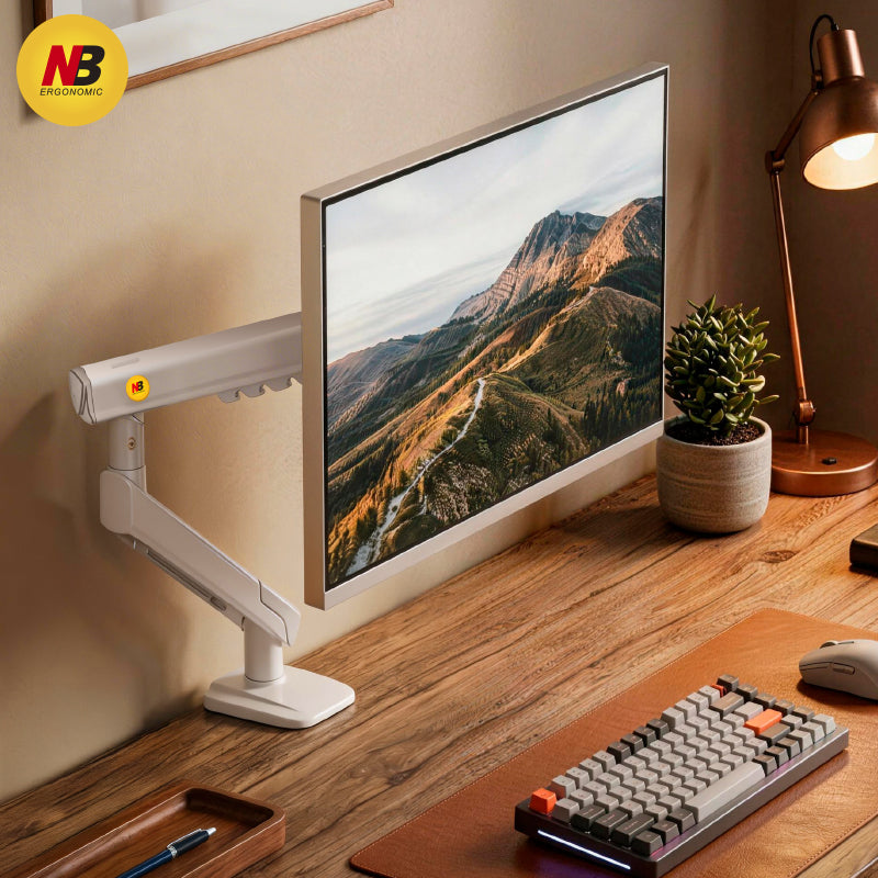 NB Mechanical Spring Monitor Arm | Full Motion Adjustable Desk Mount Bracket for 17-32 Inch Screens, VESA Compatible, Ergonomic, Gas Spring Alternative