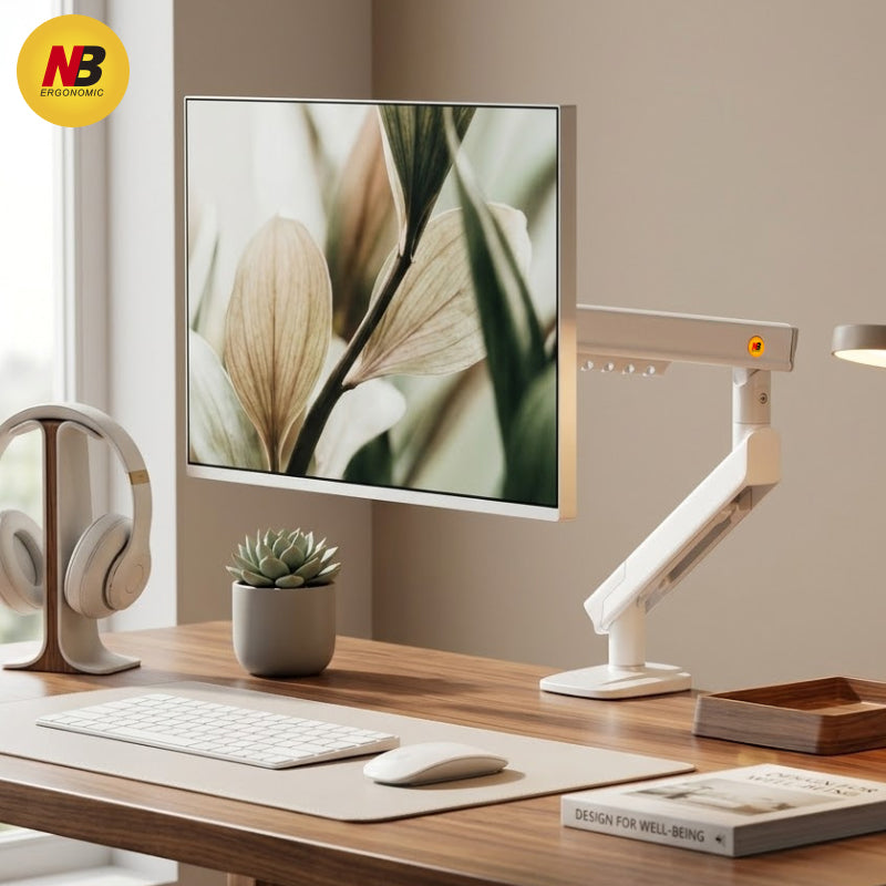NB Mechanical Spring Monitor Arm | Full Motion Adjustable Desk Mount Bracket for 17-32 Inch Screens, VESA Compatible, Ergonomic, Gas Spring Alternative