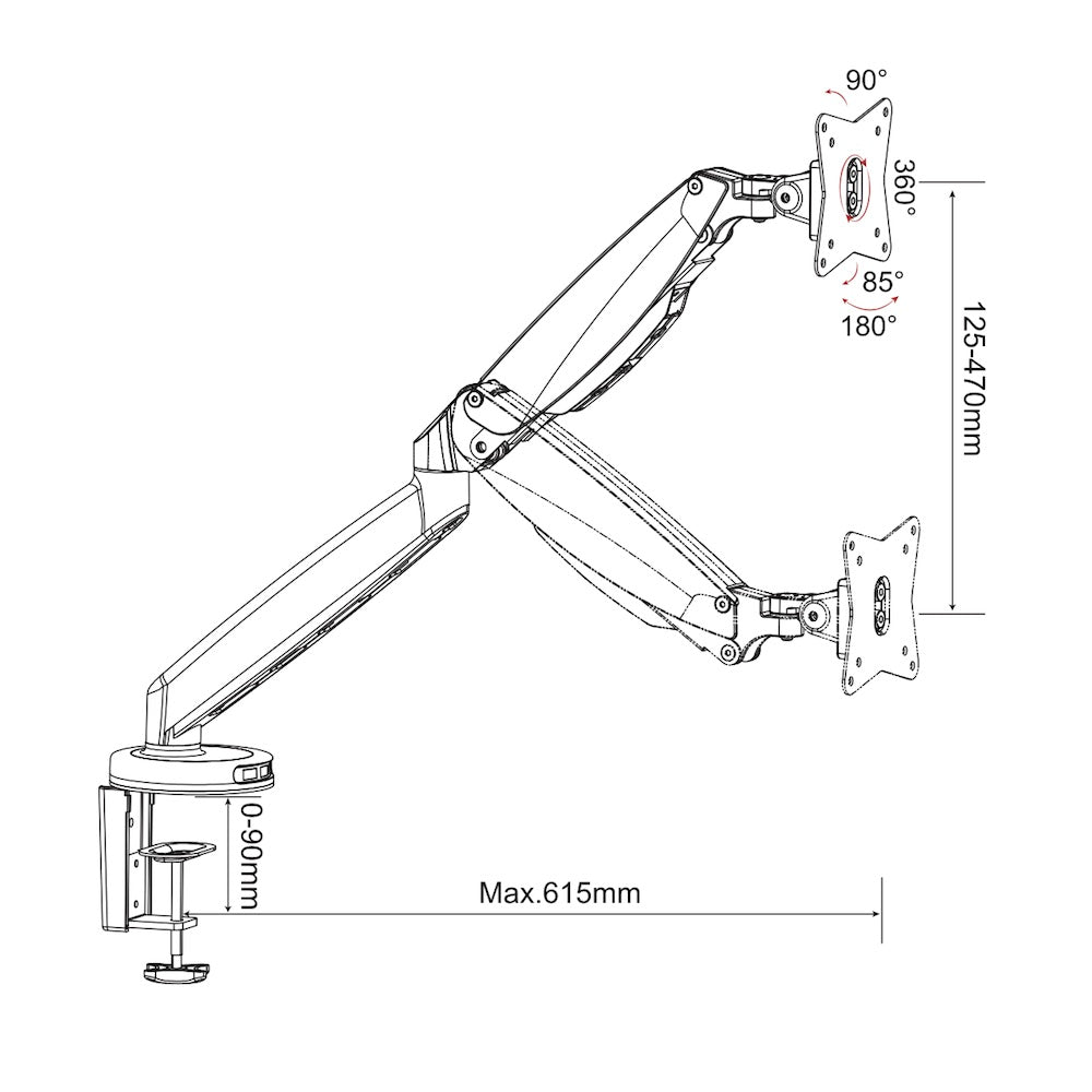 GKU Single Monitor Desk Mount - ProRiser Gas Spring Monitor Arm
