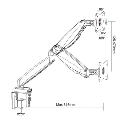 GKU Single Monitor Desk Mount - ProRiser Gas Spring Monitor Arm