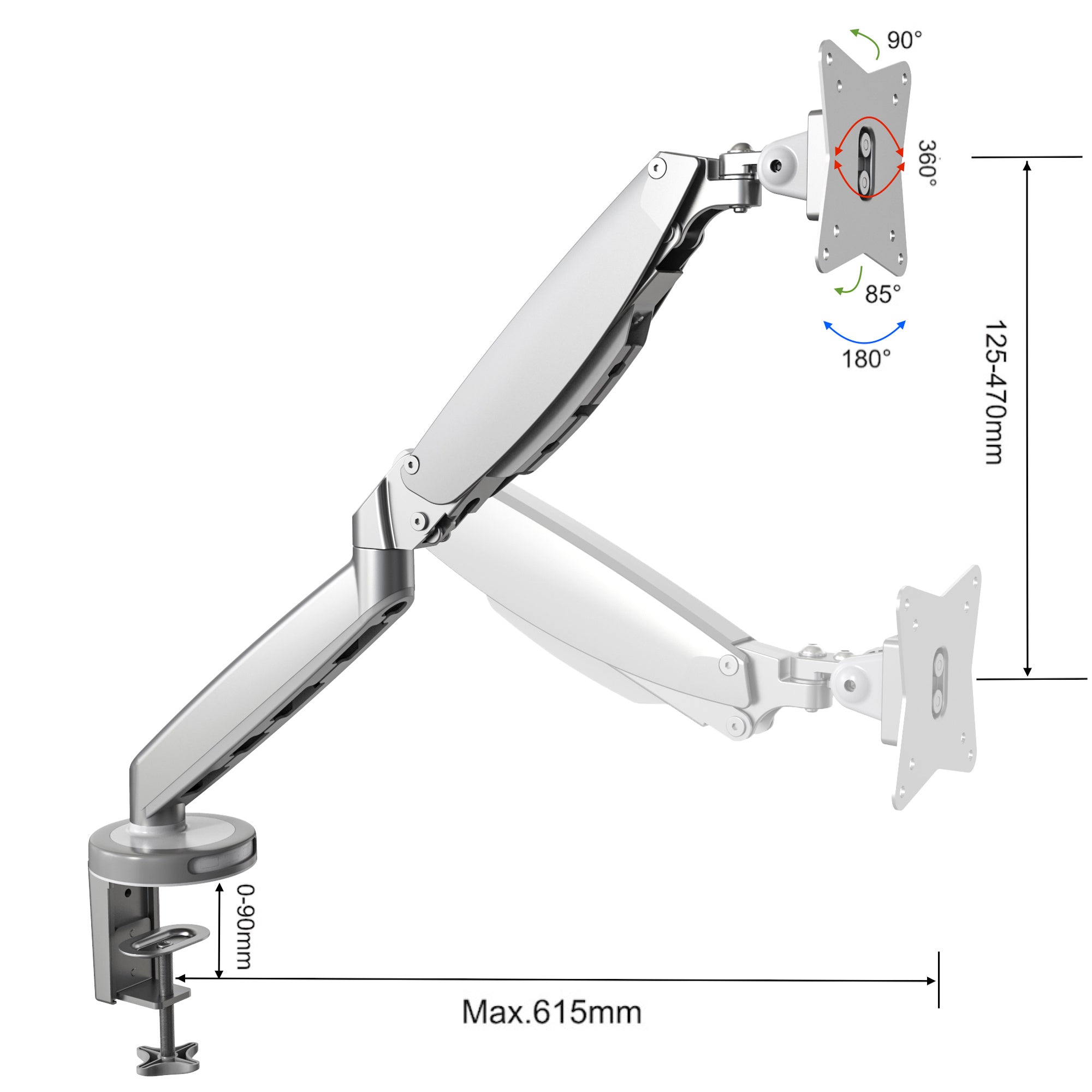 GKU Single Monitor Desk Mount - ProRiser Gas Spring Monitor Arm