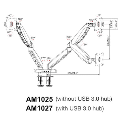 GKU Dual Monitor Desk Mount Arm With USB 3.0- ProRiser Gas Spring Monitor Stand