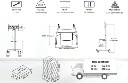 Steel TV Mobile Cart: AVA1500-60-1P Black