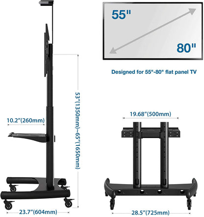 Heavy Duty Mobile TV Cart AVA1800-70-1P - 90kg capacity- Black Steel 
