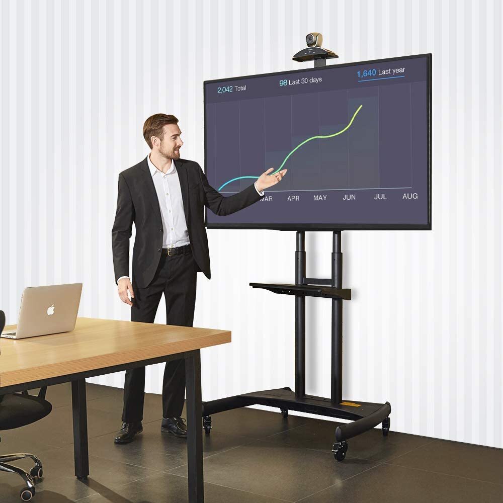 Heavy Duty Mobile TV Cart AVA1800-70-1P - 90kg capacity- Black Steel 