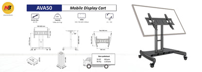 Steel TV Mobile Cart AVA50 Reduced Height Tilting mobile TV Stand - Black
