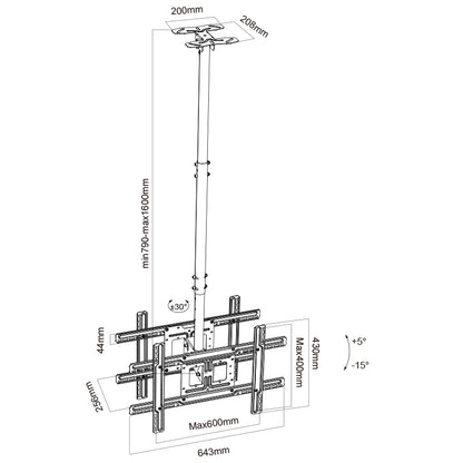 Dual TV Ceiling Mount Bracket Height Adjustable Tilt Swivel for 32"-57" TVs T590-15