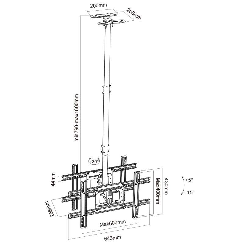 Dual TV Ceiling Mount Bracket Height Adjustable Tilt Swivel for 32"-57" TVs T590-15