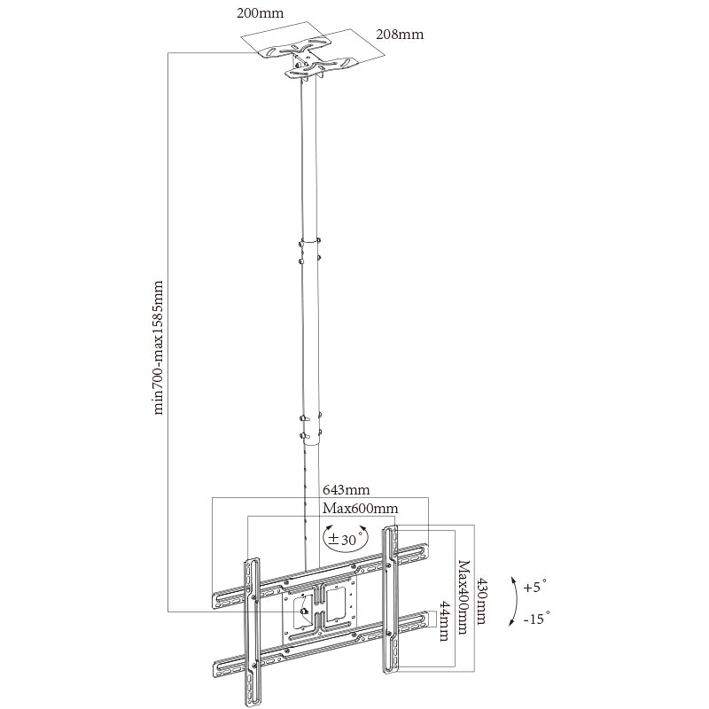 Commercial Height Adjustable TV Ceiling Mount (T560-15)