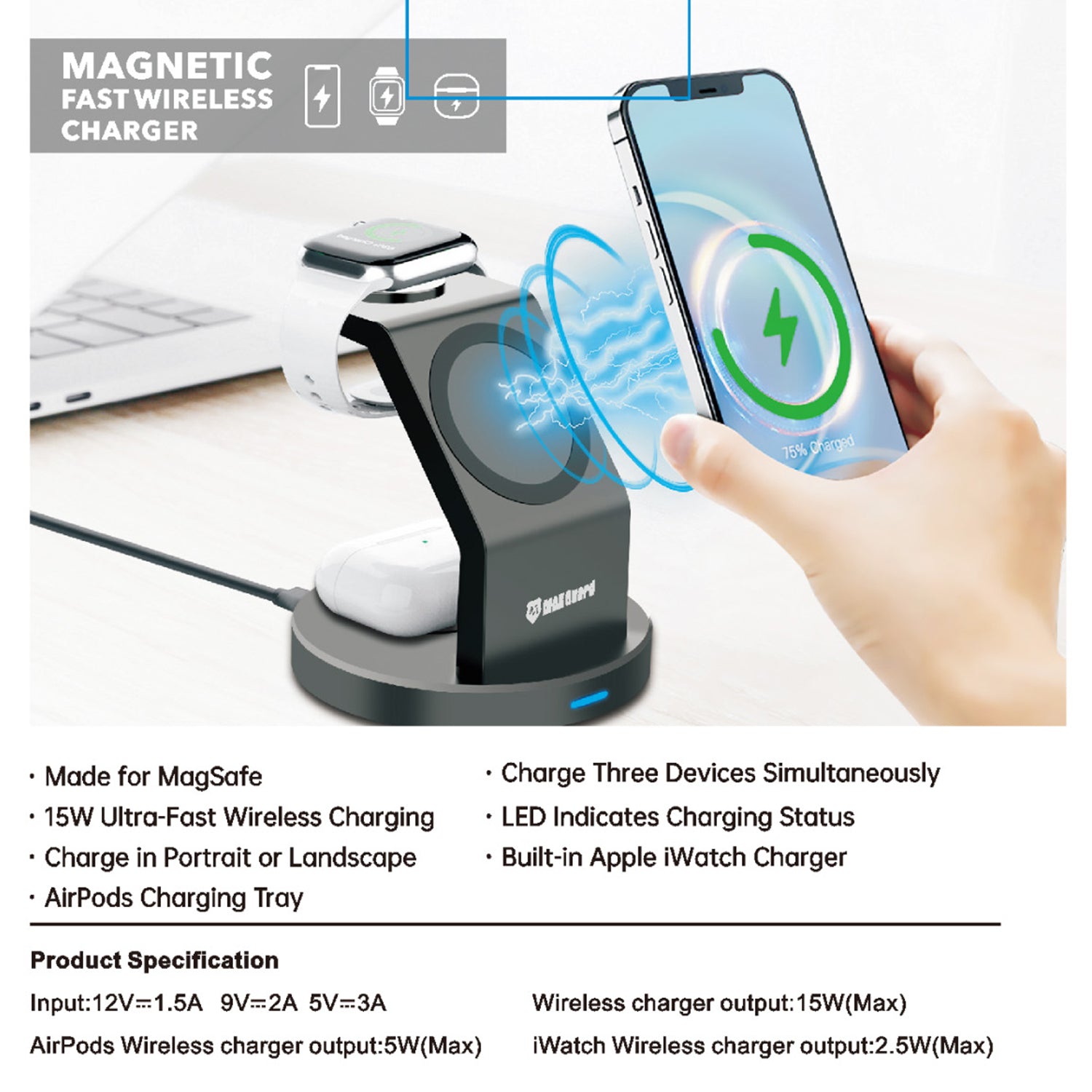 CW03 3-in-1 Magnetic Wireless Charger