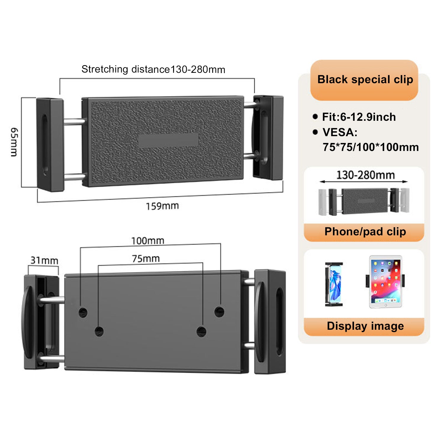 TV Monitor floor mobile stand Mount Bracket black marble base Gas Arm Shelf