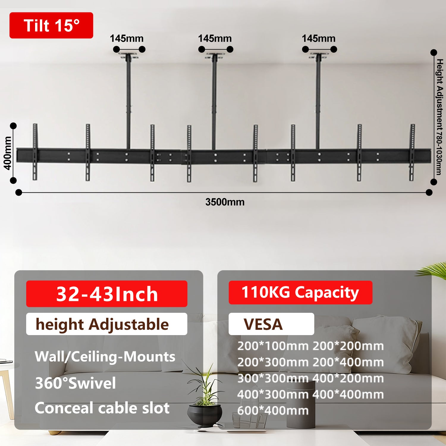 Ceiling Mounts Menu Board Mount 4 TV of Under 43 Inch DJS3-4