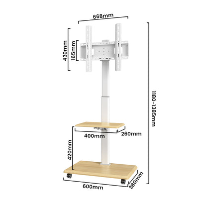 TV Cart with Shelf | Swivel, Height Adjustable, Fits 26-65 Inch TVs 40kg Capacity DZXZSY-05G