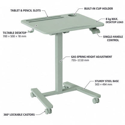 GKU Tiltable Height Adjustable Mobile Sit Stand Desk Wheely 700x500mm F047-FA122