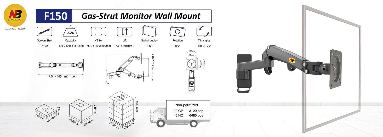 TV Wall Mount for 17-35" Screens Low Profile F150B