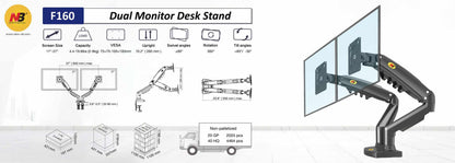 Dual Monitor Arm for 17-27" Screens Gas Spring Adjustment F160-G AU