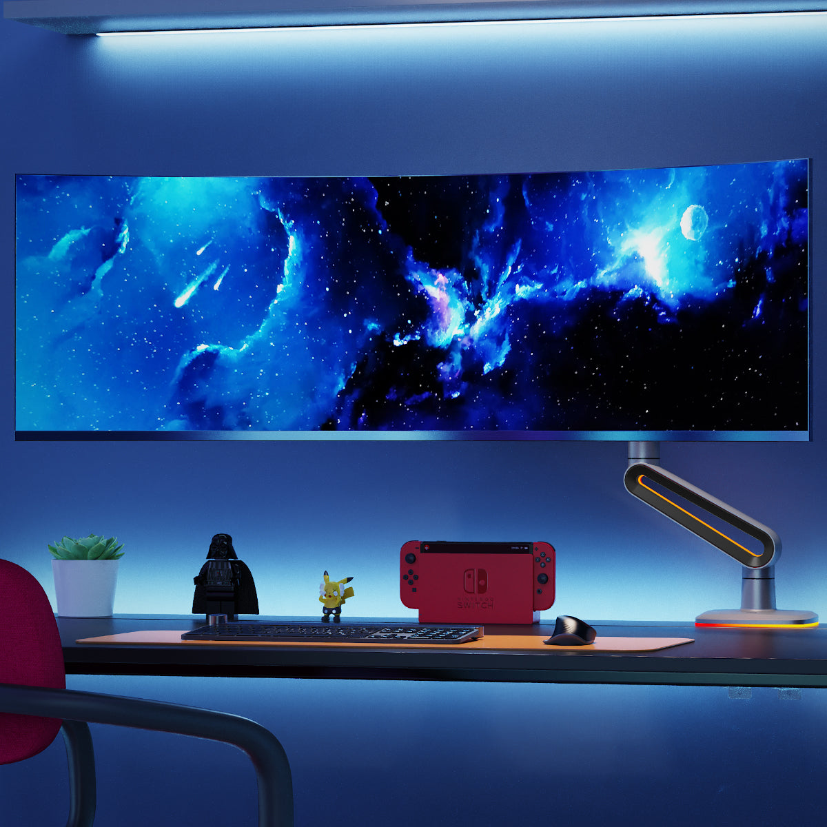 RGB LIGHT Gaming Monitor Arm for Flat/Ultrawide/Curved Mount F6