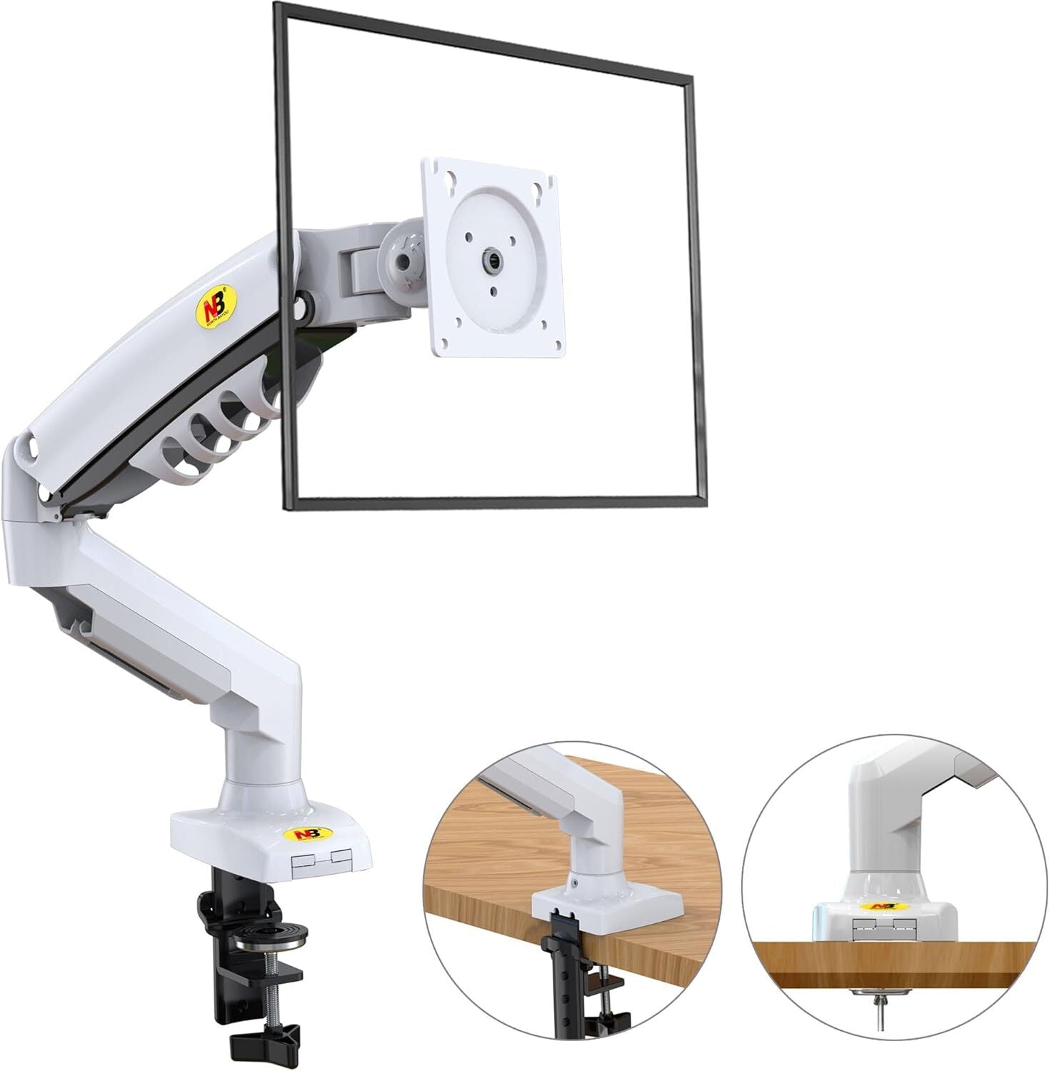 White Gas Lift Monitor Arm for 17-30" Screens VESA 75/100 F80-W AU Stock