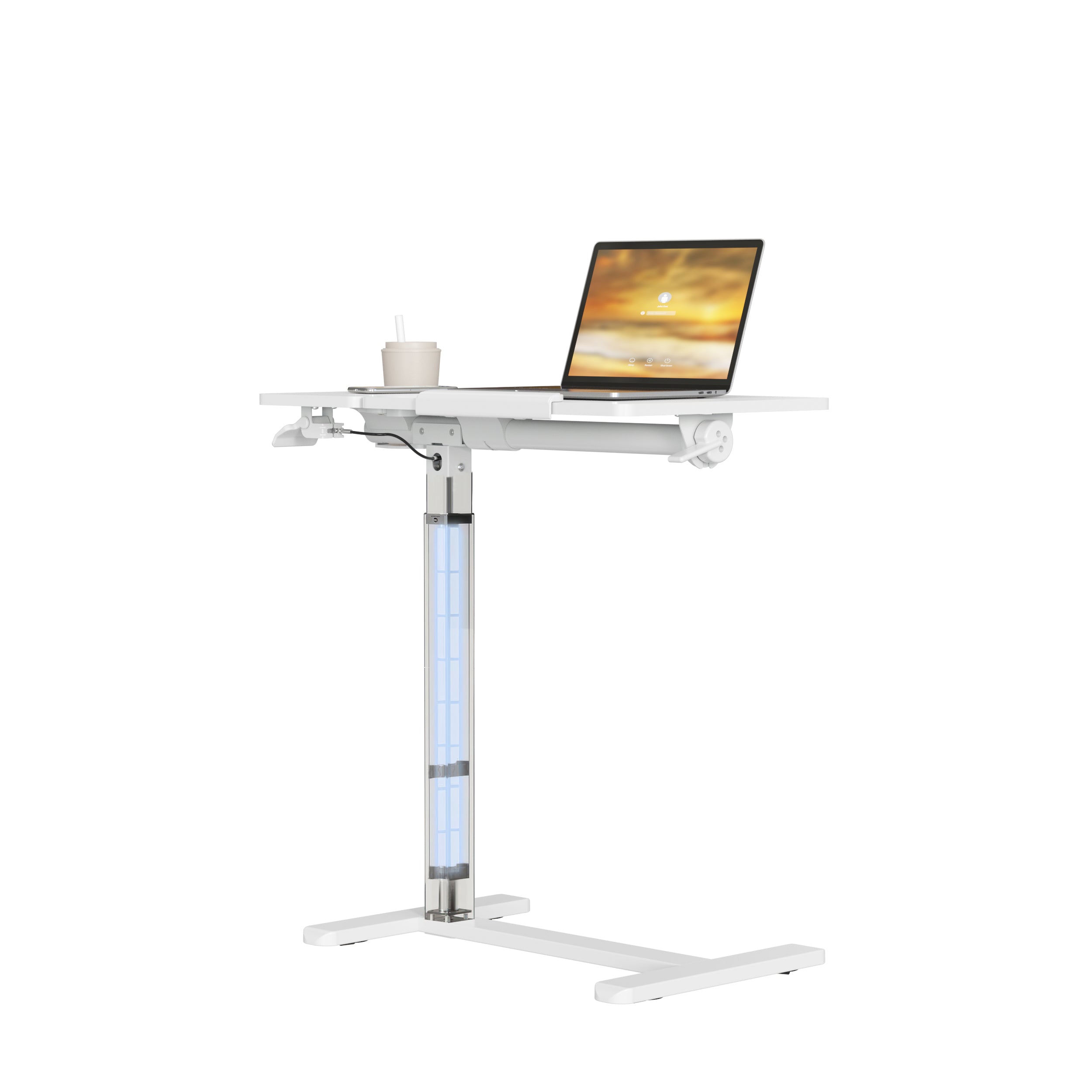 Gku Adjustable Height Overbed Side Table | Tilting Split Laptop Desk with Cup Holder, Mobile Sofa Standing Desk FA127 White
