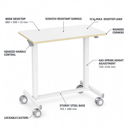 ONLINE Height Adjustable Mobile Sit Stand Desk Rolling Workstation with Lockable Wheely 880x500mm FC101WW