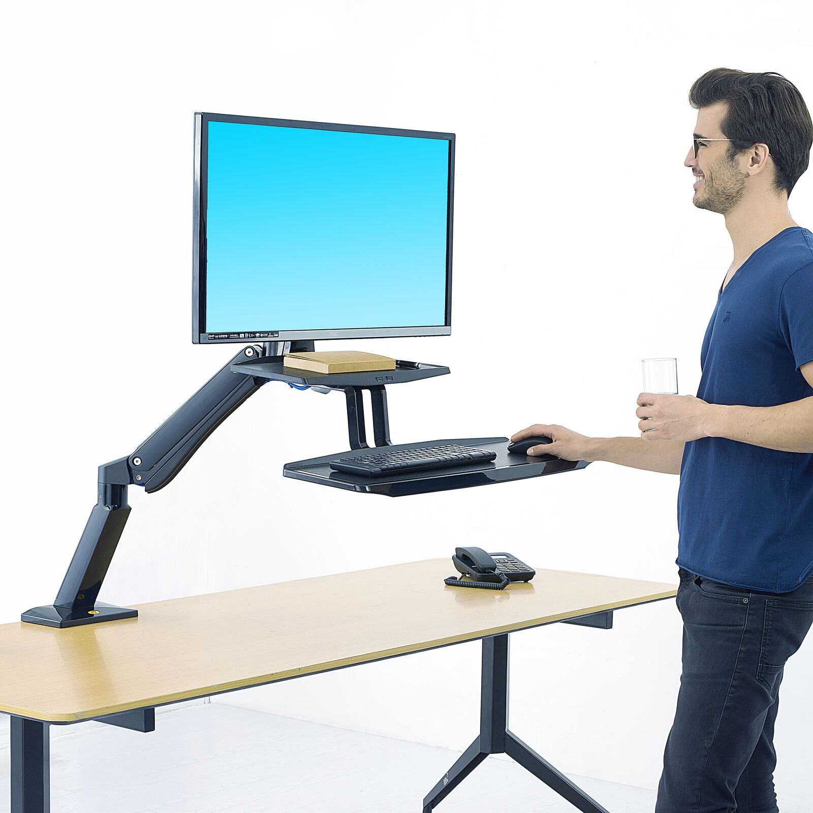 24"-35" FC55-B Sit Stand Desk Dual Screen Mount